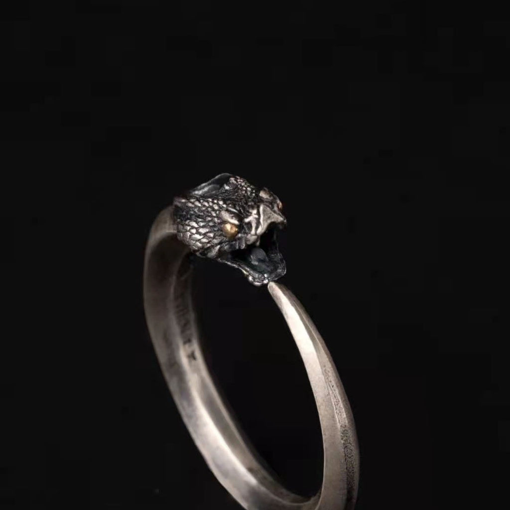 S925 Sterling Silver Halloween Dragon-Serpent "Cycle of Life" Open Ring