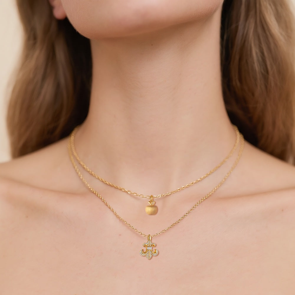 S925 Sterling Silver Matte Gold Apple Pendant Christmas Necklace