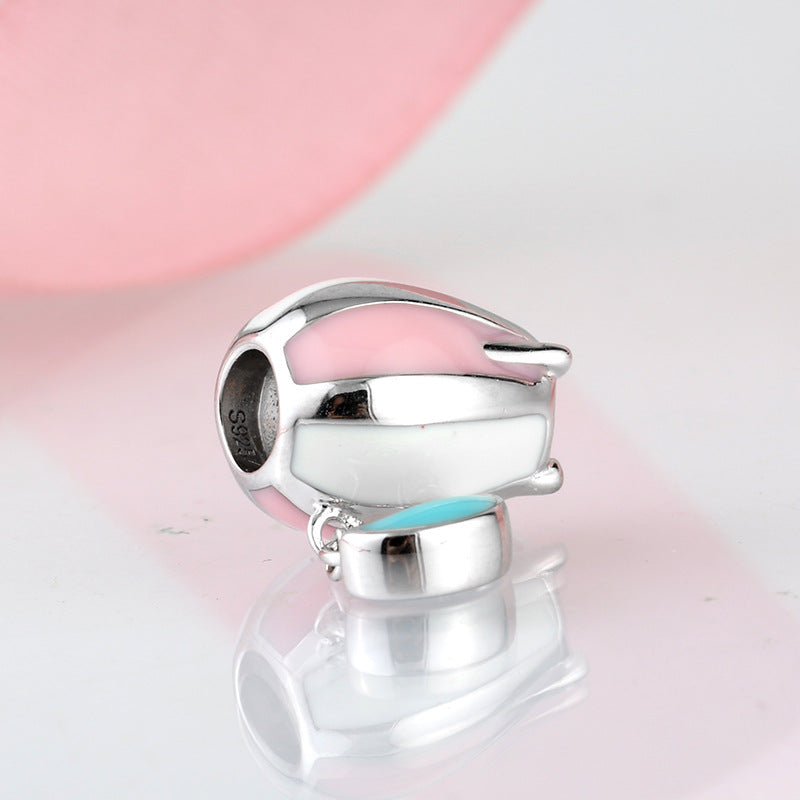 S925 Sterling Silver Pink Blue Enamel Hot Air Balloon Pendant