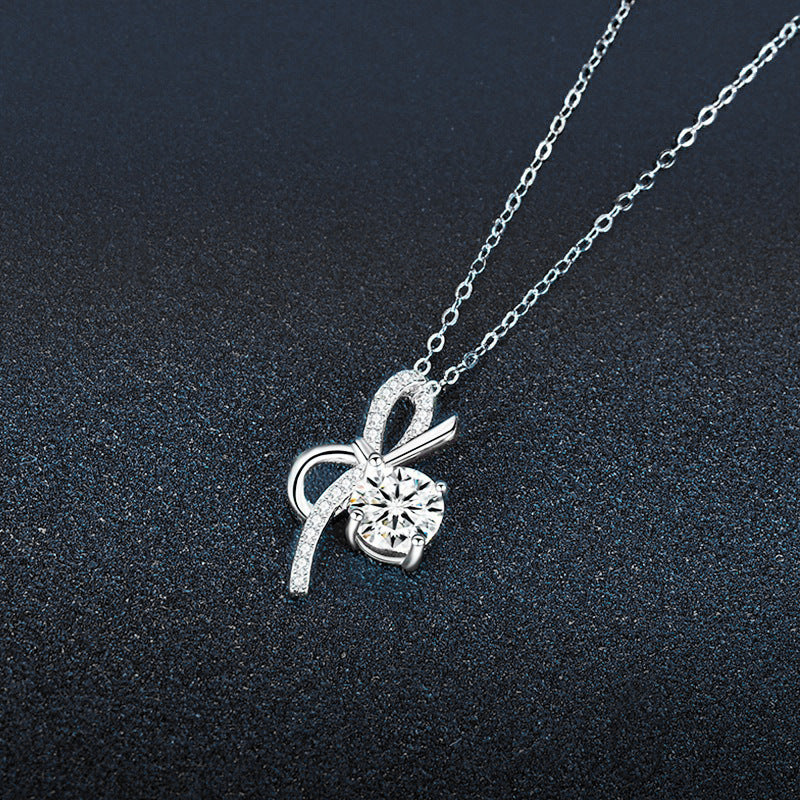 S925 Sterling Silver Bow Moissanite Necklace