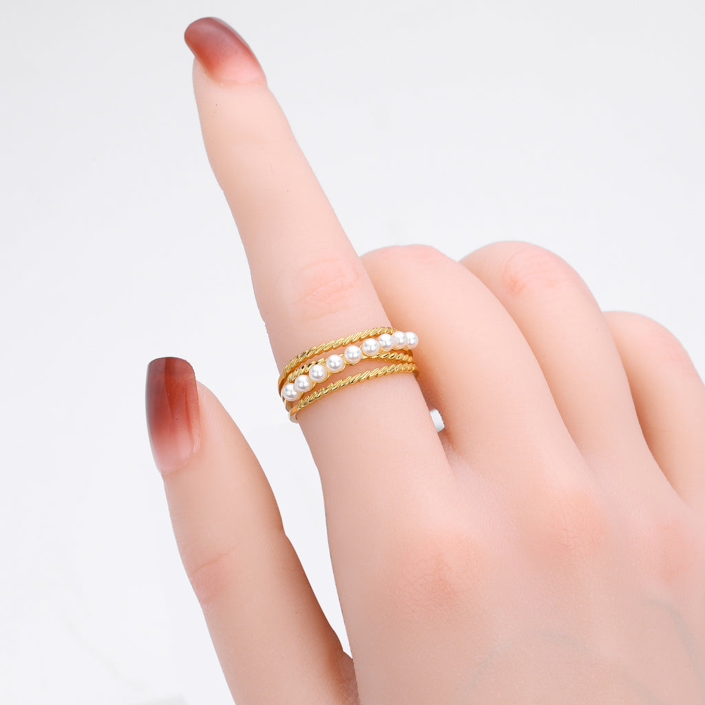 S925 Sterling Silver Elegant and Stylish Open Ring with Pearl Inlay