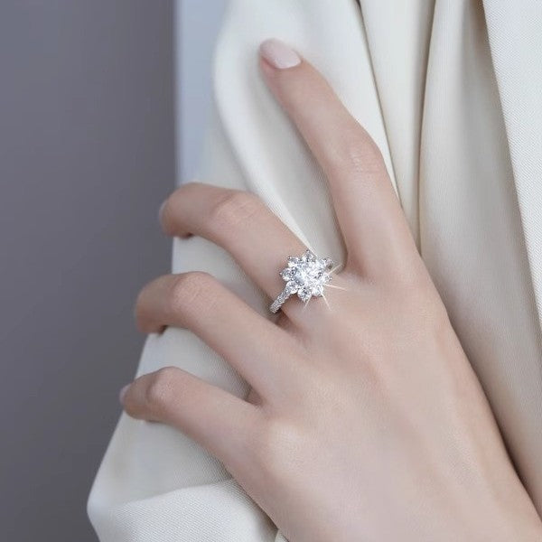 S925 Sterling Silver Snowflake Moissanite Ring