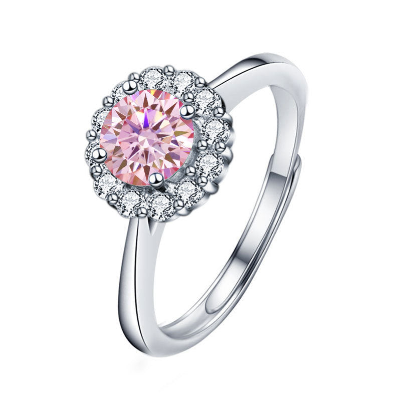 S925 Sterling Silver Moissanite Color Diamond Ring