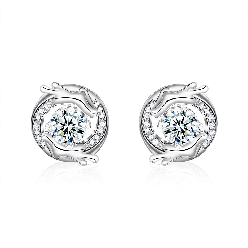 925 Sterling Silver New Chinese Style Zodiac Dragon Moissanite Earrings