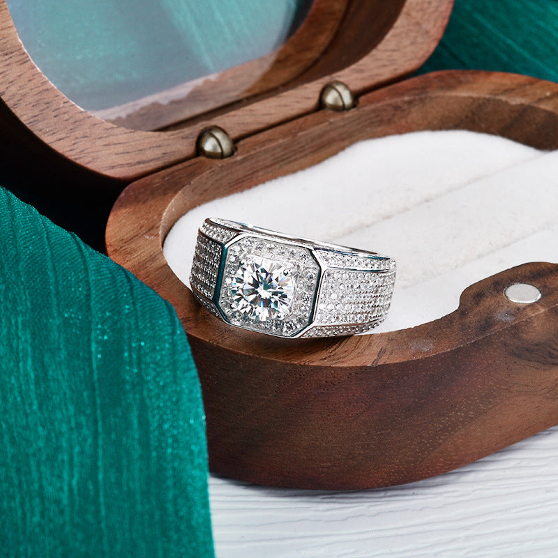 S925 Sterling Silver Classic Man's Moissanite Ring 