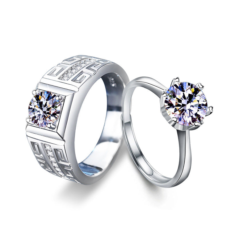S925 Sterling Silver "One Love One Lifetime" Moissanite Couple Ring