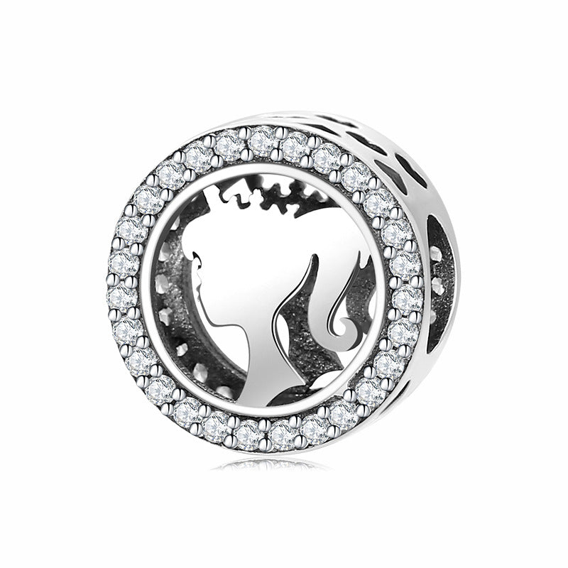 S925 Sterling Silver Round Zircon Trim Young Girl Bead Pendant