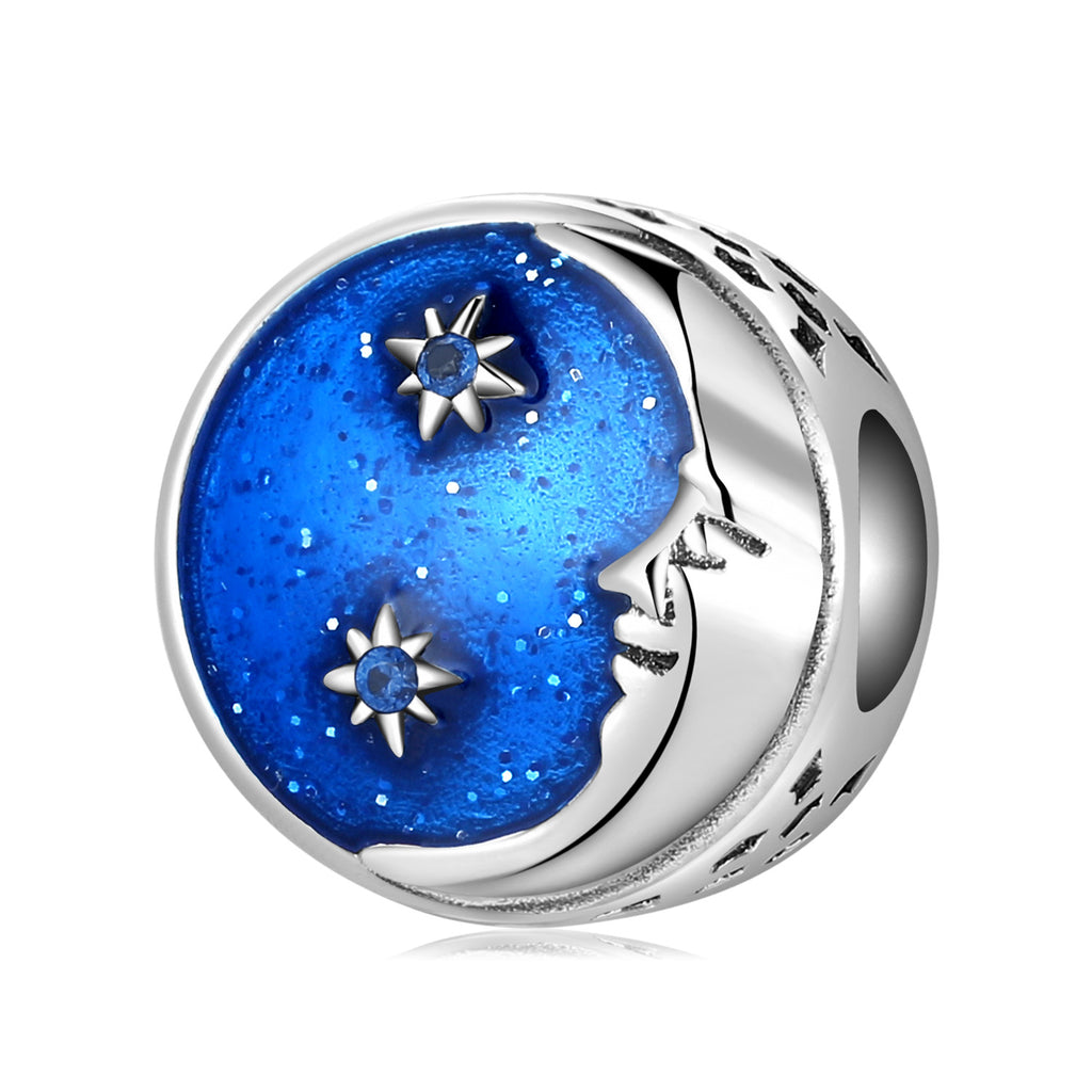 S925 Sterling Silver Starry Sky Moon Blue Zircon Pendant