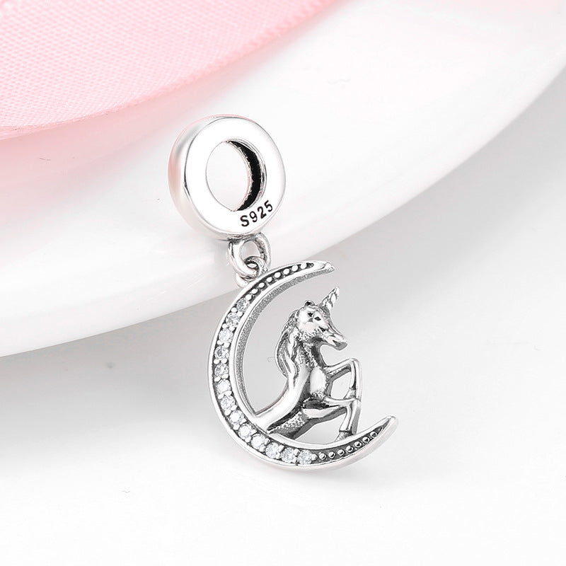 S925 Sterling Silver Unicorn Moon Zircon Pendant