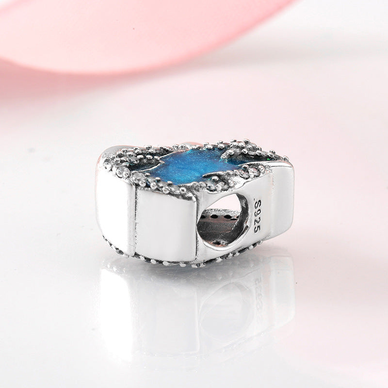 S925 Sterling Silver Swan with Zircon Inlaid Bead Pendant