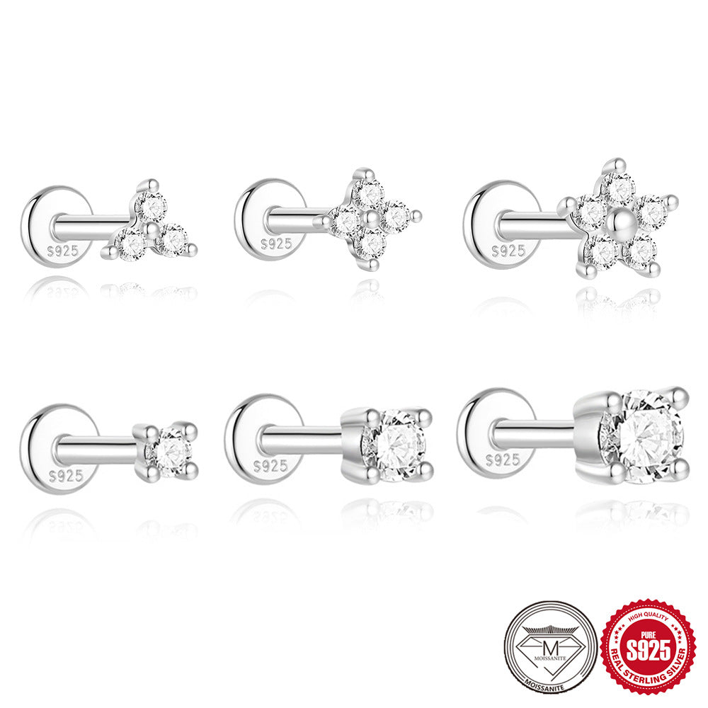 S925 Sterling Silver Petal Stud Earrings with Crushed Moissanite