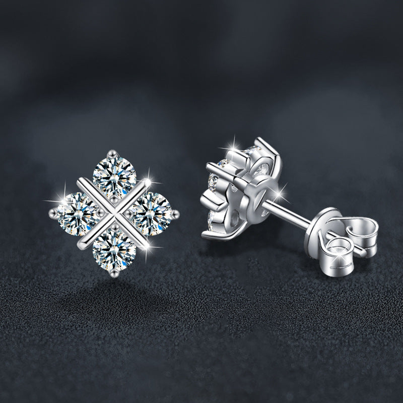 S925 Sterling Silver Moissanite Four-Leaf Clover Stud Earrings