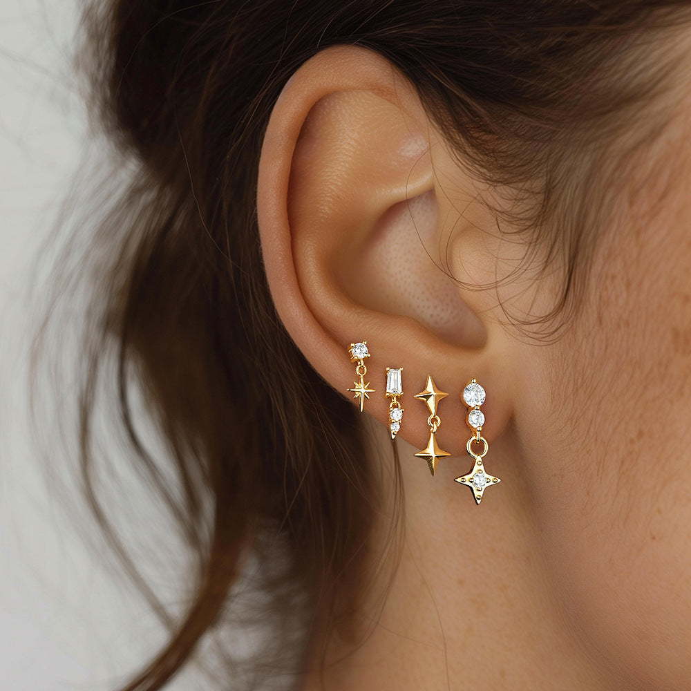 S925 Sterling Silver Irregular Zircon Stud Earrings