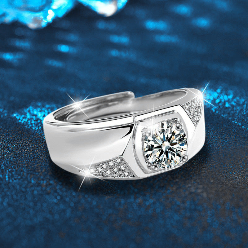 S925 Sterling Silver Simple Moissanite Men's Ring