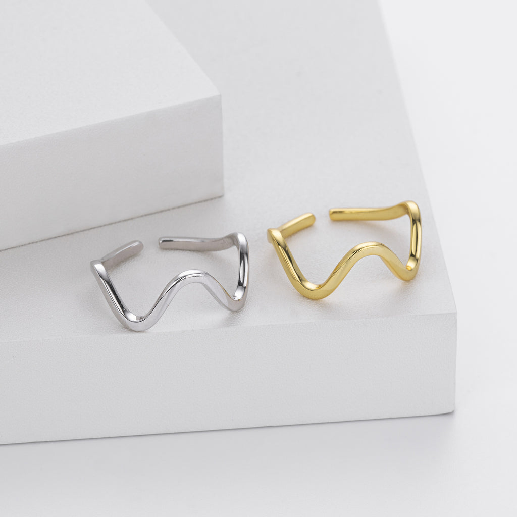 S925 Sterling Silver Ring, Stylish and Simple Wavy Lines