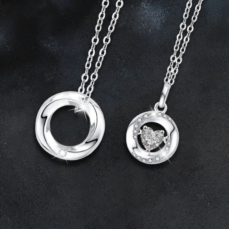 S925 Sterling Silver Moissanite Heart-Shaped Pendant Mobius Couple Necklace