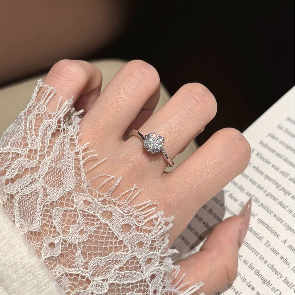 S925 Silver Six-Prong Moissanite Ring