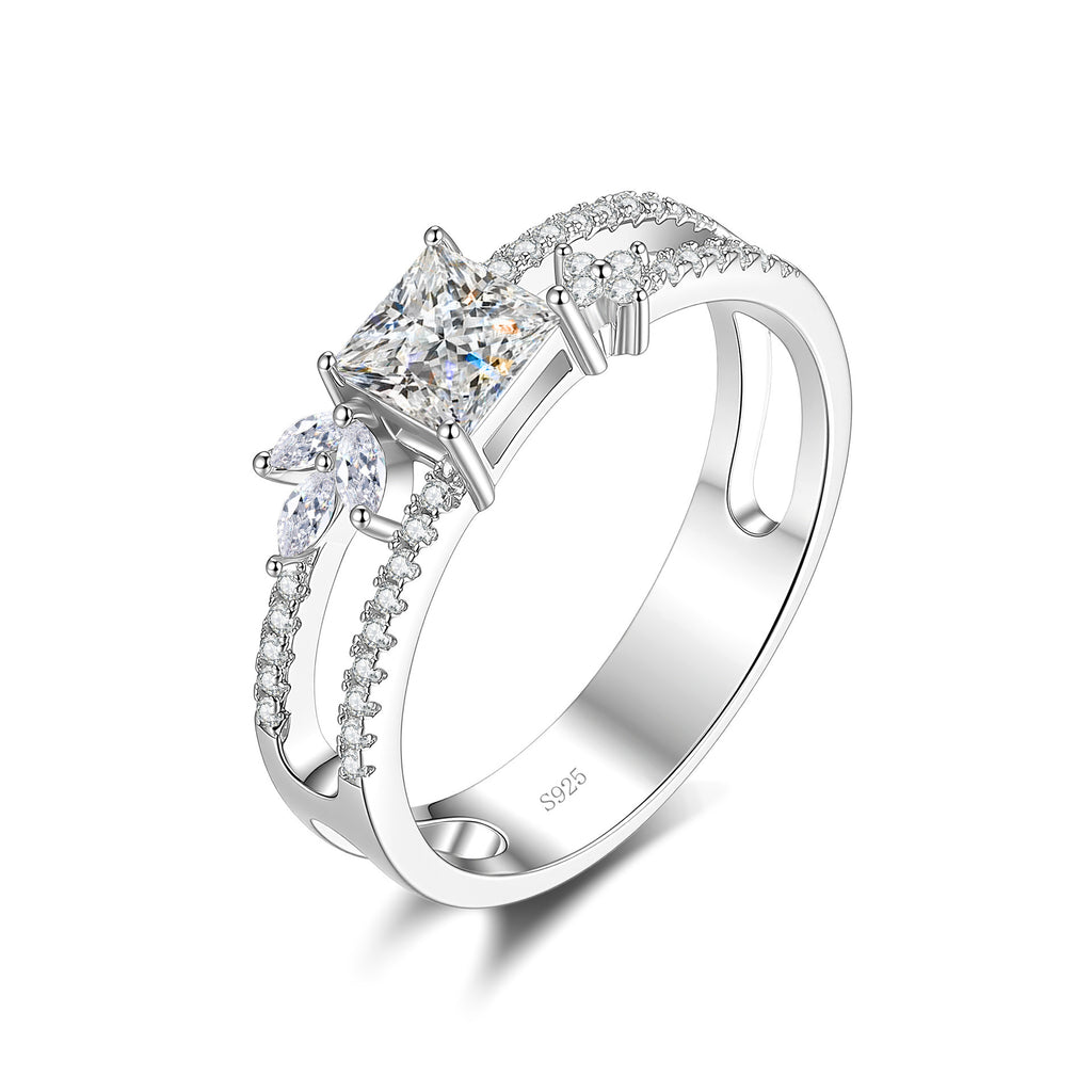 S925 Sterling Silver Square-Cut Colored Moissanite Ring