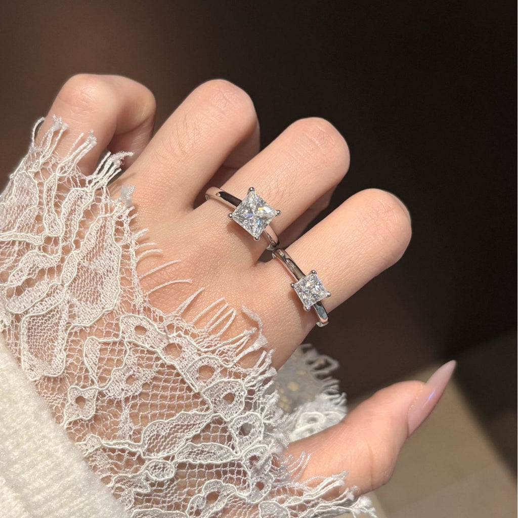S925 Sterling Silver Square-Cut Moissanite Ring