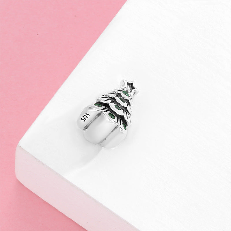 S925 Sterling Silver Christmas Tree Beaded Green Zircon Pendant