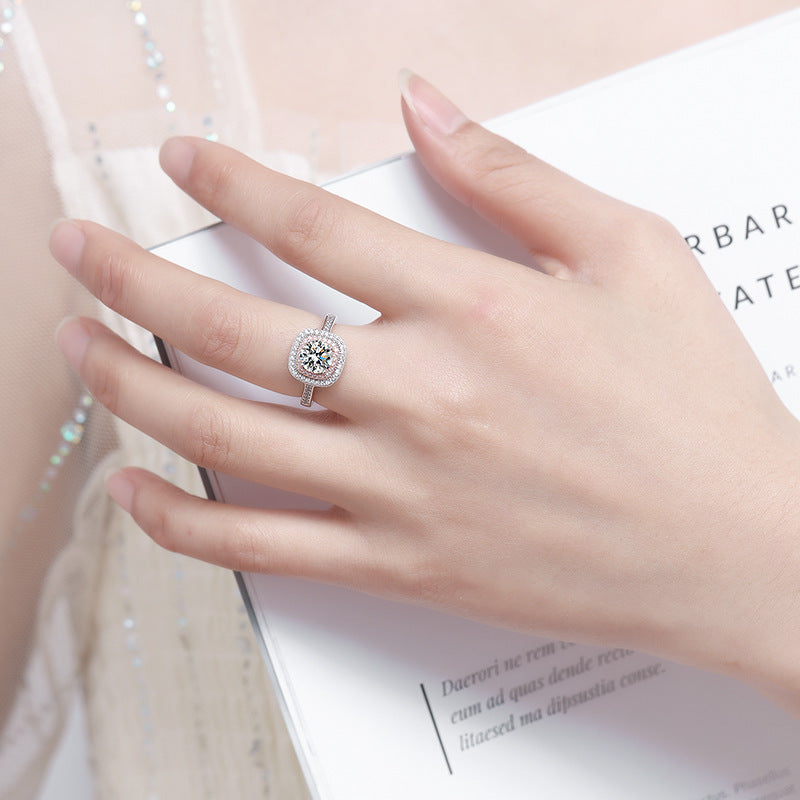 S925 Sterling Silver Sugar Cube Moissanite Ring