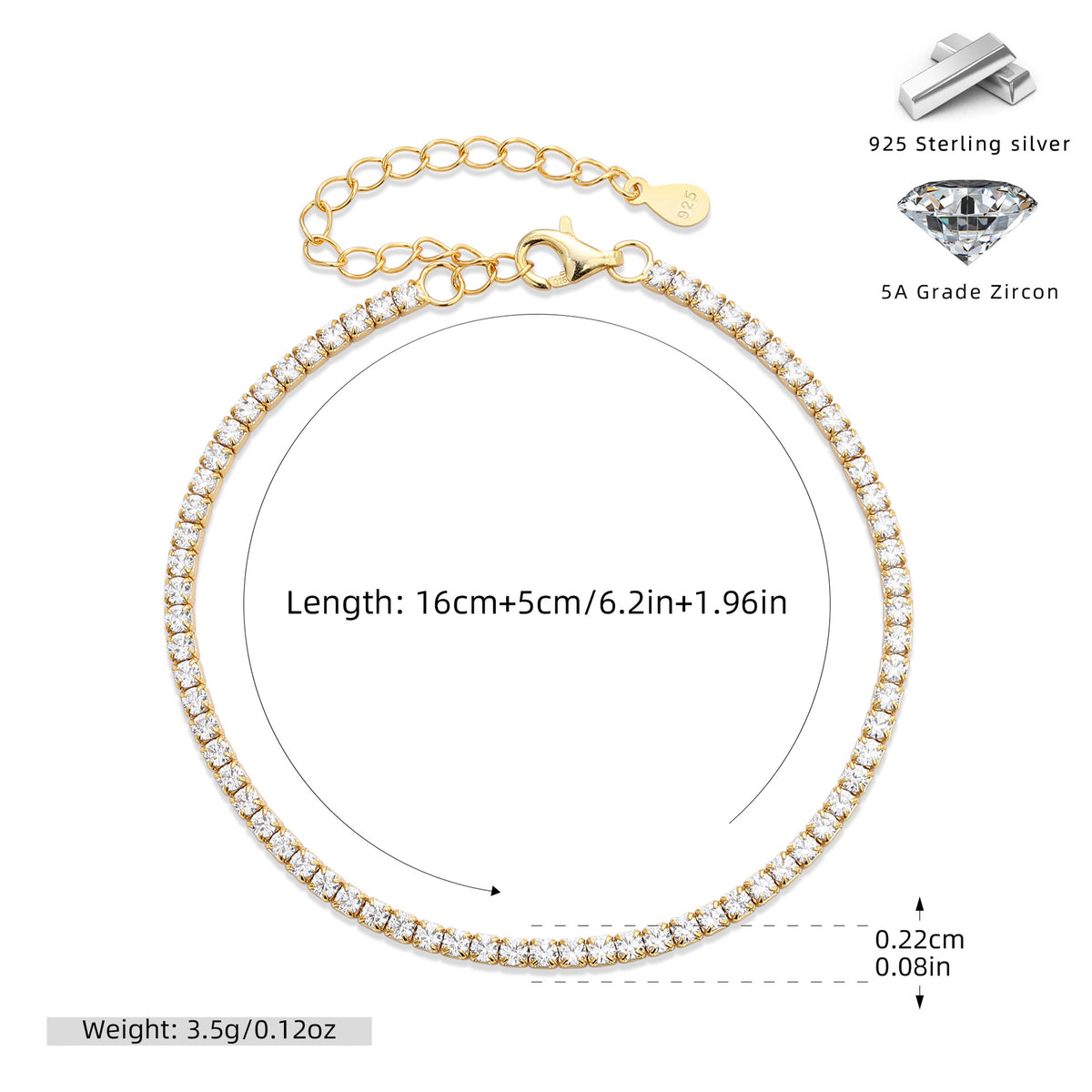 S925 Sterling Silver Four-Prong Cubic Zirconia Bracelet