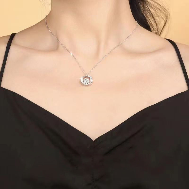 S925 Sterling Silver Feather Moissanite Pendant Necklace