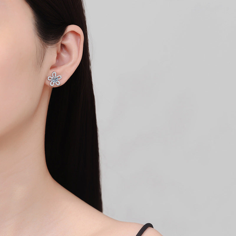 S925 Sterling Silver Sunflower Earrings with Openwork Pearls and Moissanite