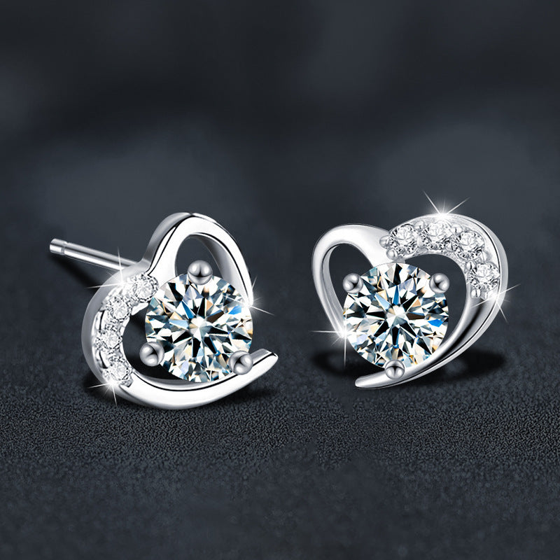 Moissanite S925 sterling silver heart-shaped earrings