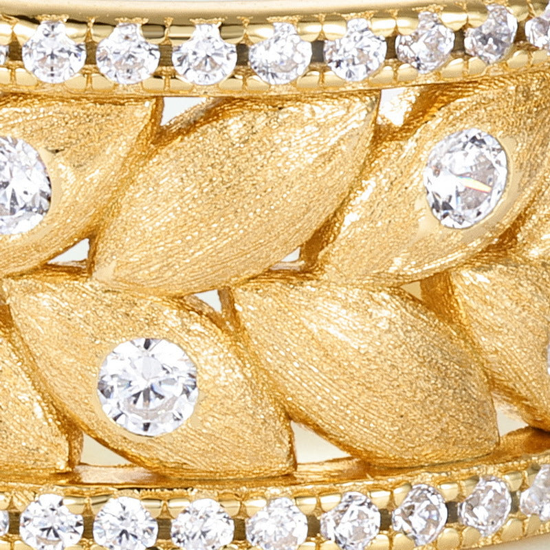 S925 Sterling Silver Gold-Plated Wheat Ear Zircon Ring