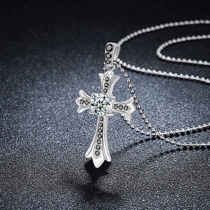 S925 Sterling Silver Moissanite Cross Pendant Necklace