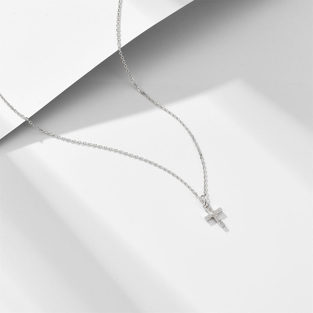 S925 Sterling Silver Zircon Inlaid Cross Necklace