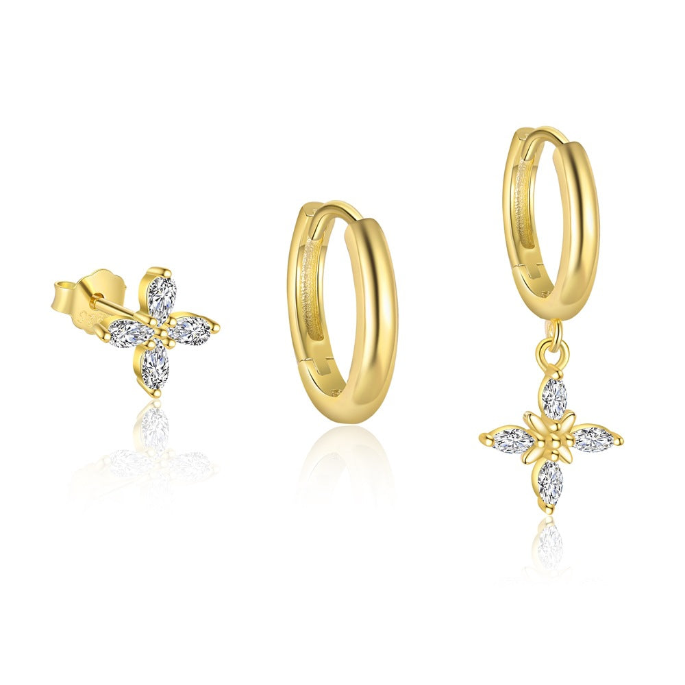 S925 sterling silver stud earrings set with zircon