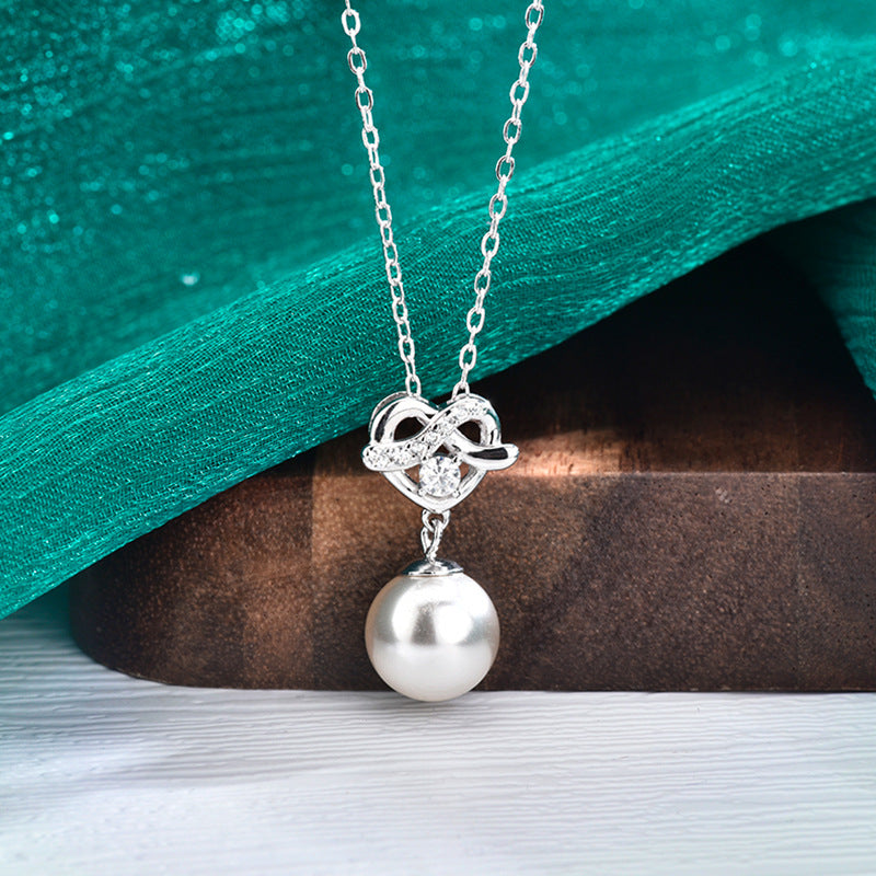 S925 Sterling Silver Moissanite Loving Heart Pearl Pendant Necklace