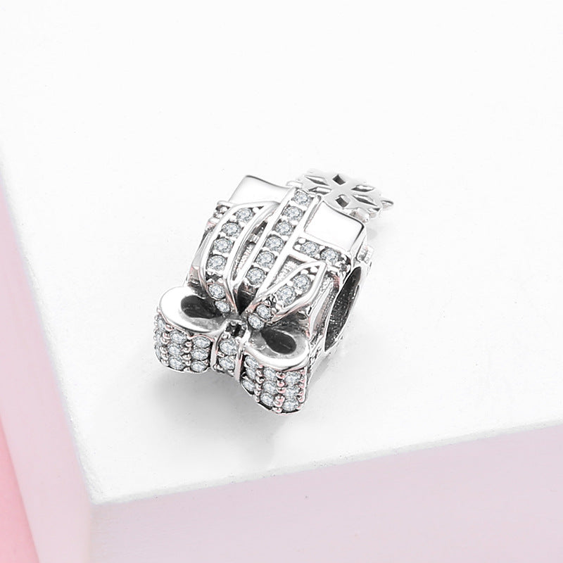 S925 Sterling Silver Christmas Gift Box Beaded Zircon Pendant