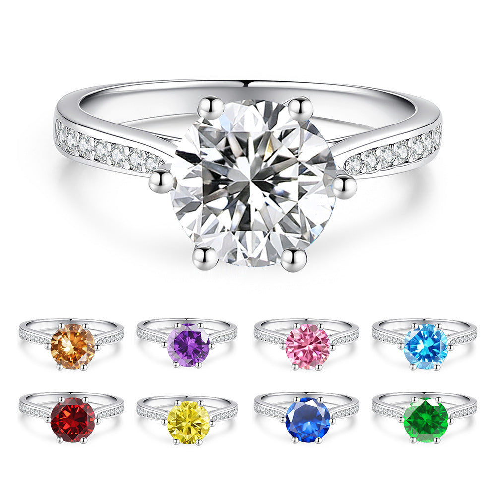 S925 Silver Six-Prong Ring with Colored Moissanite