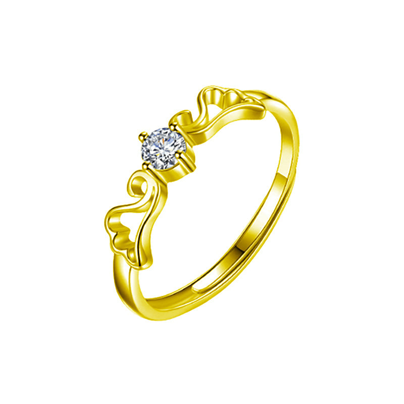 925 Sterling Silver Moissanite Angel Wing Open Couple Ring