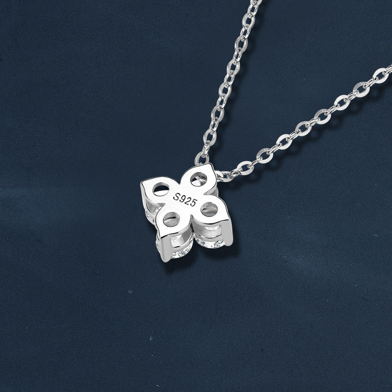S925 Sterling Silver Moissanite Lucky Four-Leaf Necklace