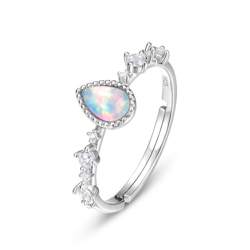S925 Sterling Silver Synthetic Opal Ring