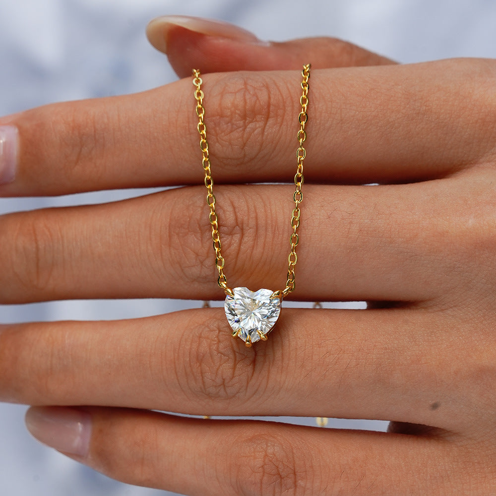 Heart Moissanite Station Necklace in 925 Sterling Silver