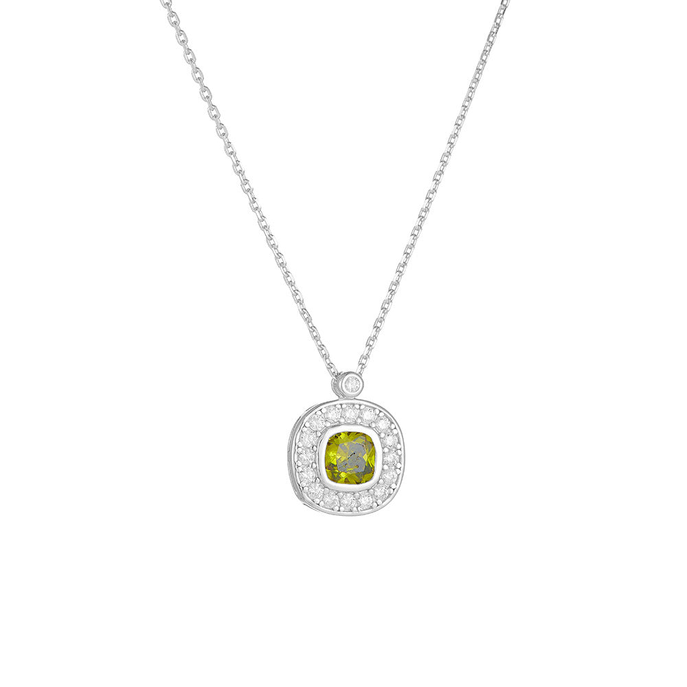 S925 Sterling Silver Square Zircon Pendant Necklace