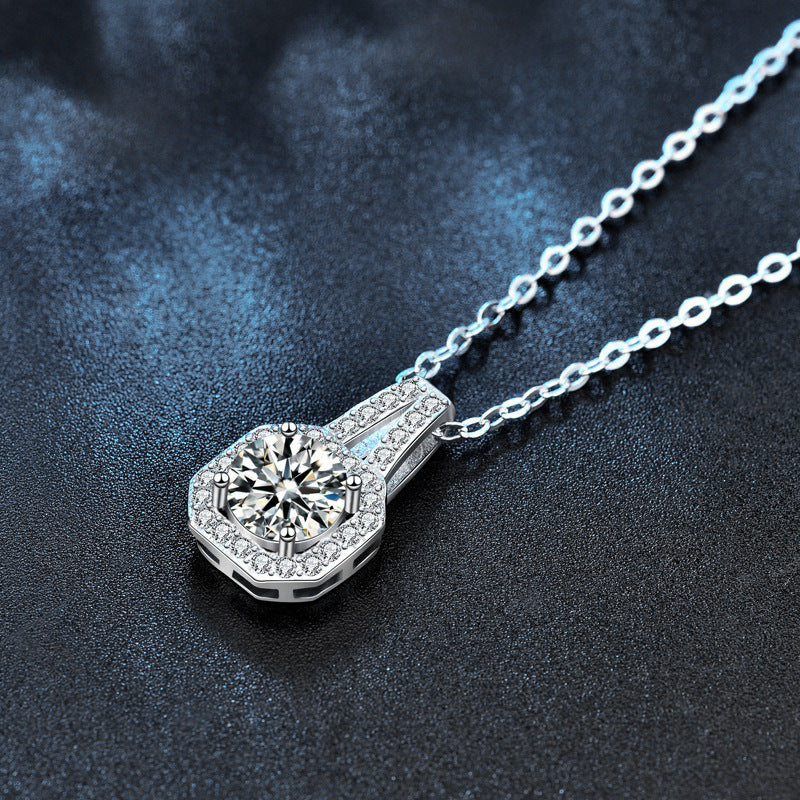 S925 Sterling Silver Moissanite Princess Square Bag Clavicle Pendant Necklace