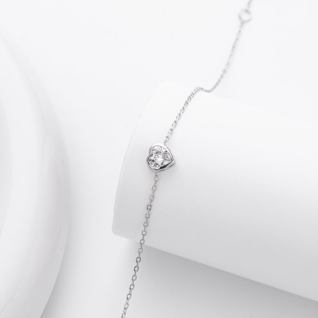 S925 Sterling Silver Zircon Heart Bracelet