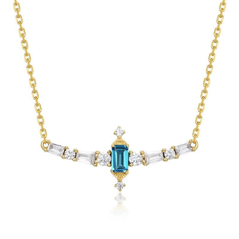 S925 Sterling Silver 10K Gold Vintage Natural London Blue Topaz Necklace