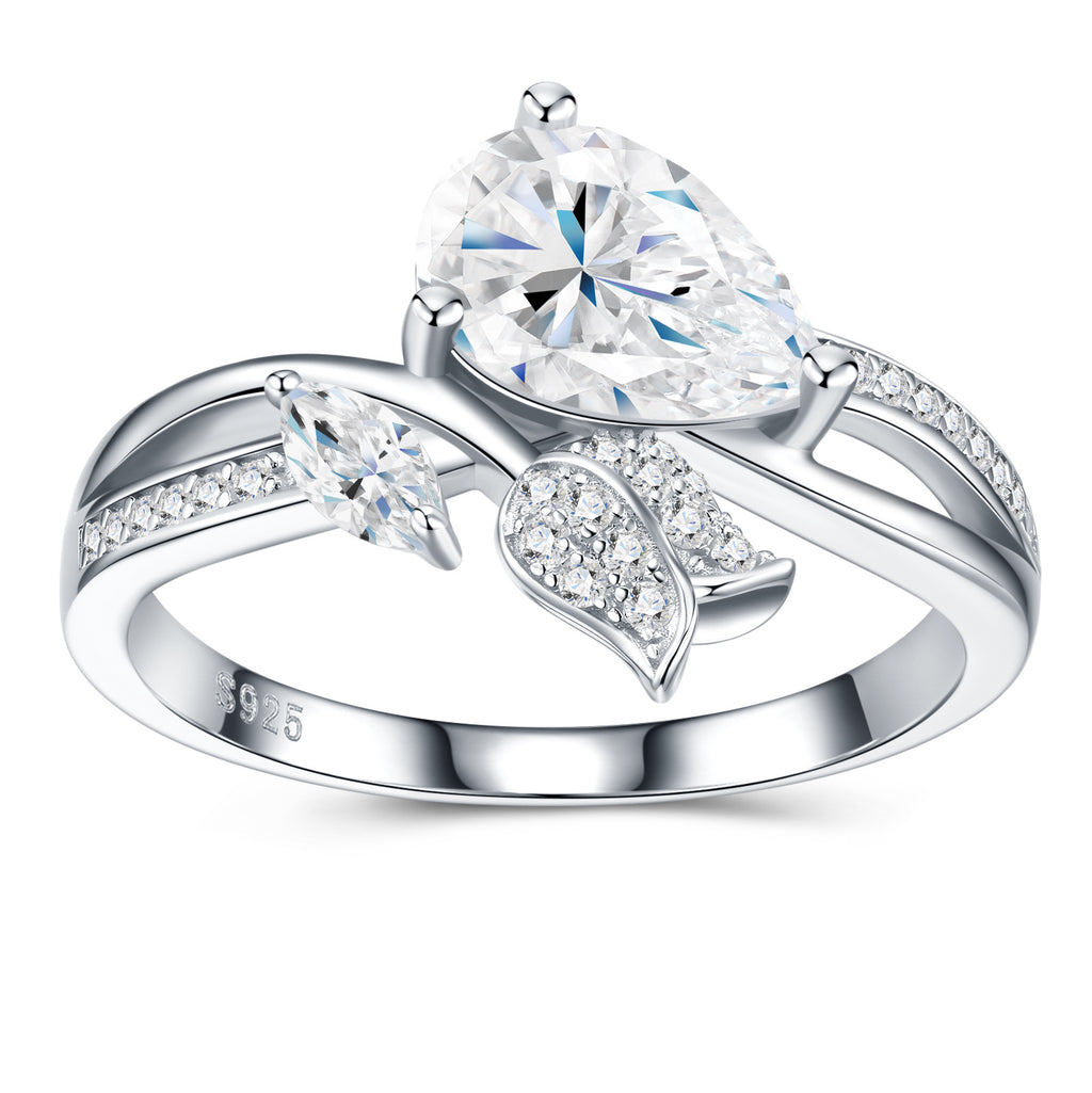 S925 Silver Pear-Shaped Moissanite Ring