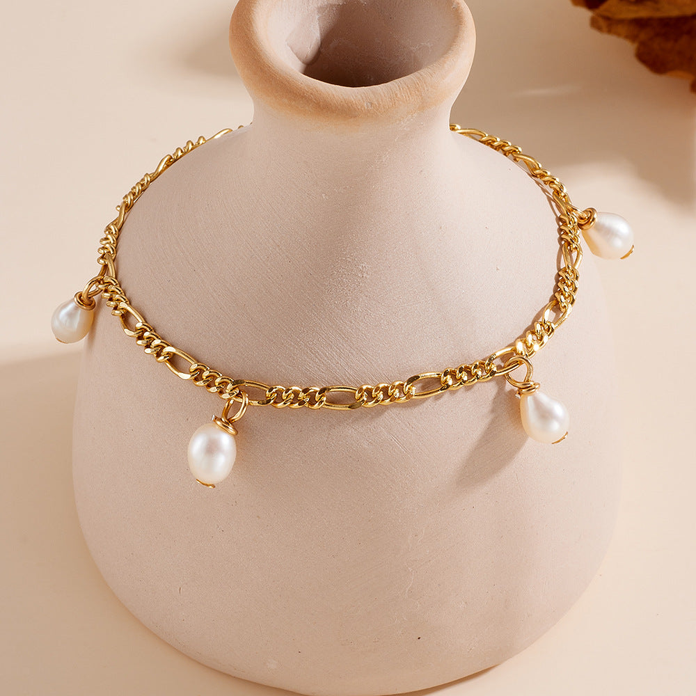 S925 Sterling Silver 18K Gold Plating Natural Cultured Pearl Bracelet