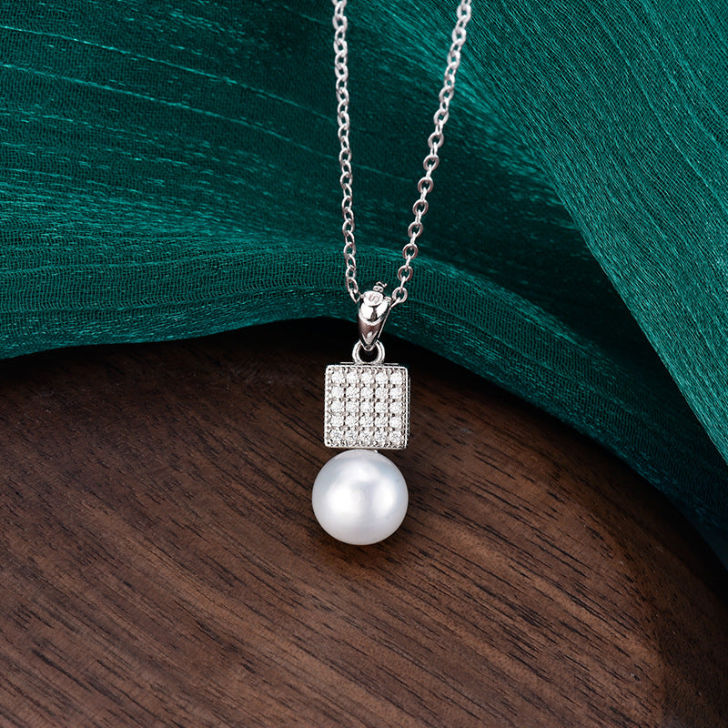 S925 Sterling Silver Moissanite Pearl Pendant Necklace