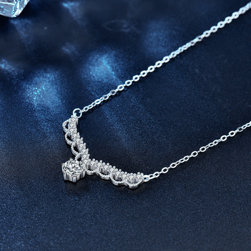 S925 Sterling Silver Moissanite Mori Style Antlers Pendant Necklace