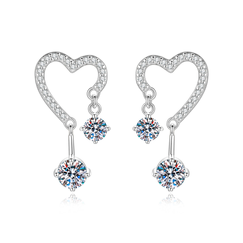 S925 Sterling Silver Heart-Shaped Moissanite Stud Earrings