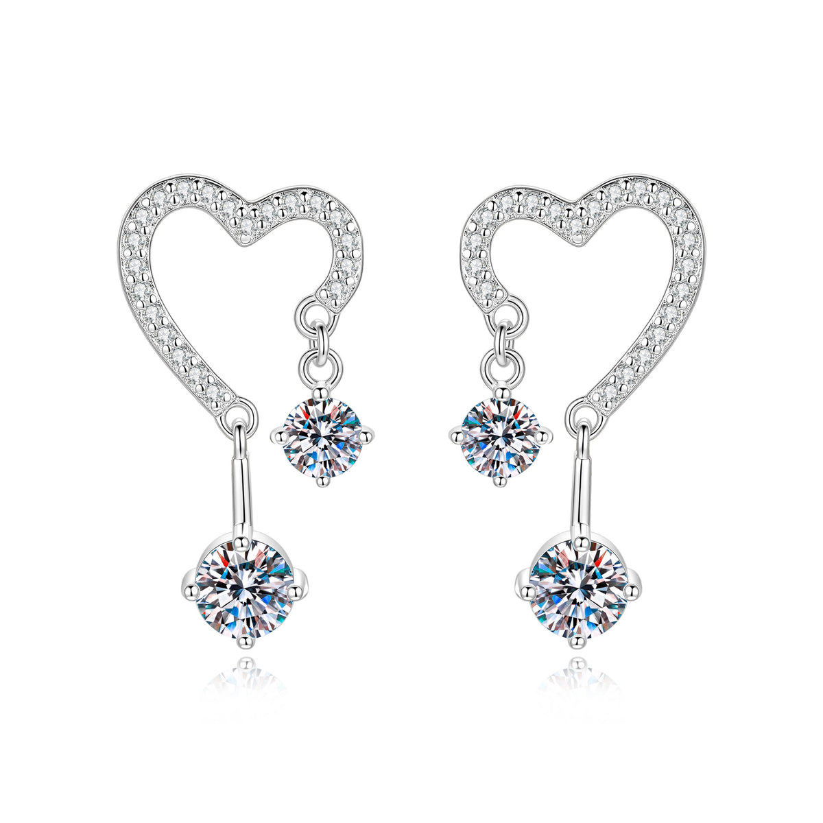 S925 Sterling Silver Heart-Shaped Moissanite Stud Earrings